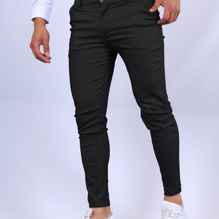 Men's Slim Button Trousers Fashion Solid Office Versatile Long Pencil Pants