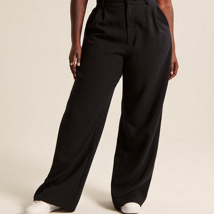 High Waist Straight Trousers With Pockets Wide Leg Casual Pants For Women