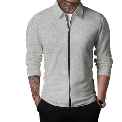 Men's Clothing Waffle Style Zipped Lapel Jacket Outdoor Sports Tops