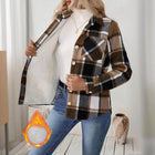 Women's Checkered Fleece Lined Shacket, Plaid Button Down Shirt Jacket With Chest Pockets, Fall Winter Outerwear Coat