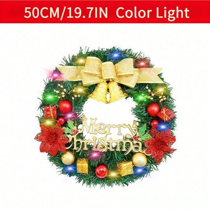 1 Piece Of 20-inch Bell-style Christmas Wreath, With Warm Light And Colored Light Options Available