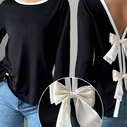 Women's Trendy Round Neck Two-Piece Illusionknit T-Shirt Full Sleeve Base Layer Top Crew Neck Design