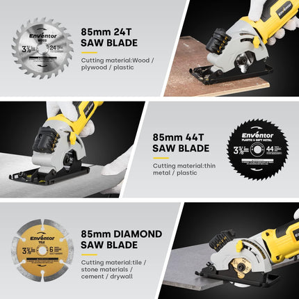Envento Mini Circular Saw 580W 4000 RPM Compact Electric Circular Saw With Three 85mm Saw Blades
