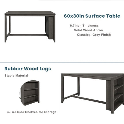 TOPMAX 5 Pieces Counter Height Rustic Farmhouse Dining Room Wooden Bar Table Set With 2 Stools And 2 Chairs, Gray