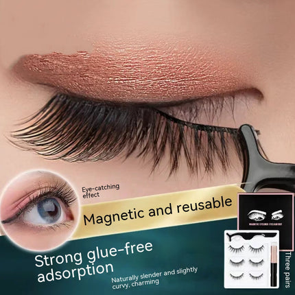 Liquid Eyeliner Magnetic False Eyelashes Set  Five Pairs Of Glue-free Magnetic Eyelashes