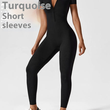 Zipper Long Sleeve Jumpsuit Yoga Fitness Training Pants Tight Hip Seamless Sports Jumpsuit For Women Clothing