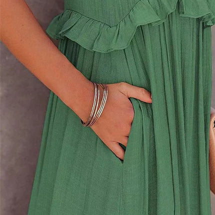 Summer Vacation Style Halter Neck Long Dresses Women Fashion Backless Leace-up Loose Ruffles Beach Dress Elegant Ladies Vestidos