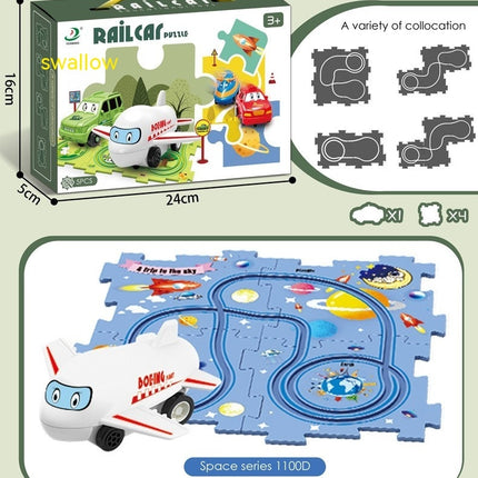 Children Puzzle Electric Railroad Speeder DIY Assembly Electric Car Automatic Rail City Scene Construction Education Toy Gift