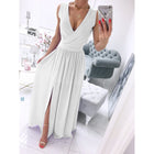Women's Summer Sleeveless And Ankle Skirt Solid Color V-neck Front Split Long Dress