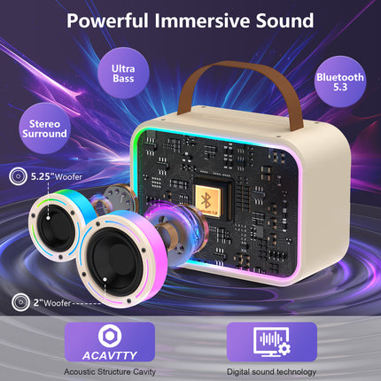 JYX D30 Karaoke With 2 Microphones&Bluetooth Speaker With Wireless Microphone And Lights For Adults And Kids