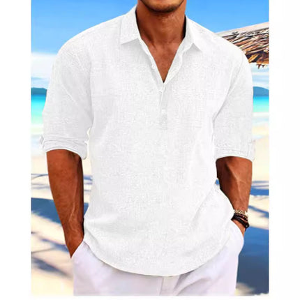 Men's Hemp Long Sleeve Loose-Fit Solid Color Shirt Plus Size Cotton Hemp Shirt Sweatshirt For Men Casual Everyday Wear