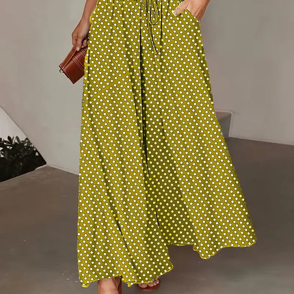 Polka Dot Print Trousers Fashion Loose Elastic Waist Wide-leg Pants Women's Clothing