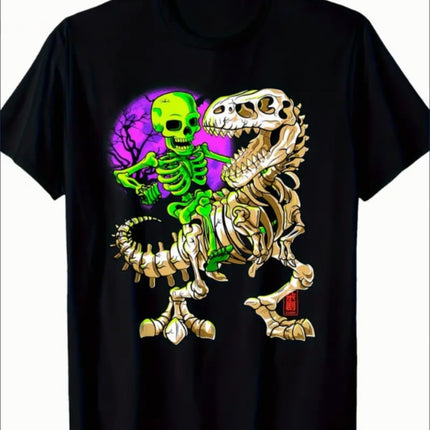 Green Skull Tyrannosaurus Rex Halloween Fossil Dinosaur T-shirt For Men