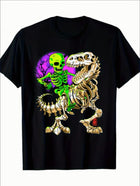 Green Skull Tyrannosaurus Rex Halloween Fossil Dinosaur T-shirt For Men
