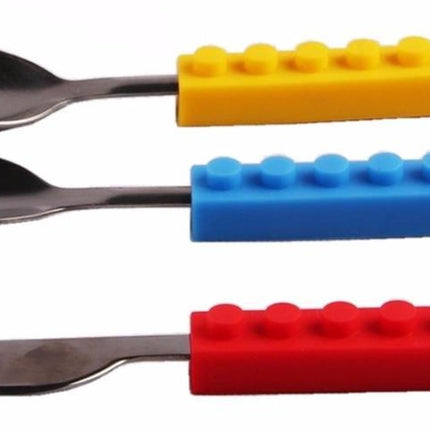 3PCS Creative Bricks Silicone Stainless Steel Portable Travel Kids  Cutlery Fork Picnic Set Gift For CHild Dinnerware