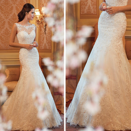 Fishtail Wedding Dress Sleeveless Lace Evening Dress
