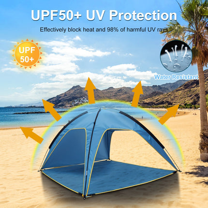 1Pc 4-6 Person Beach Tent Canopy  With 3 Door Openings Carry Bag UPF50 Waterproof  For Beach Picnic Camping Hiking Adventure Fishing