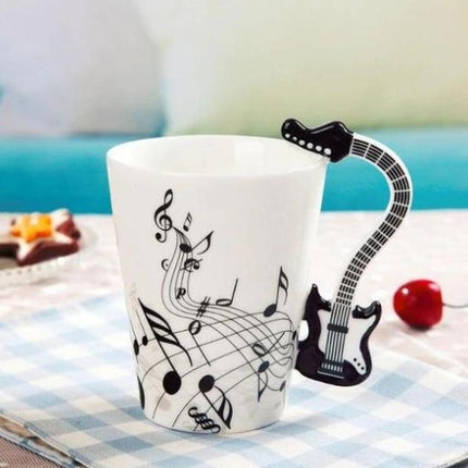 Coffee cup with music notes in the form of saxophone handle ceramic porcelain cup of tea milk method