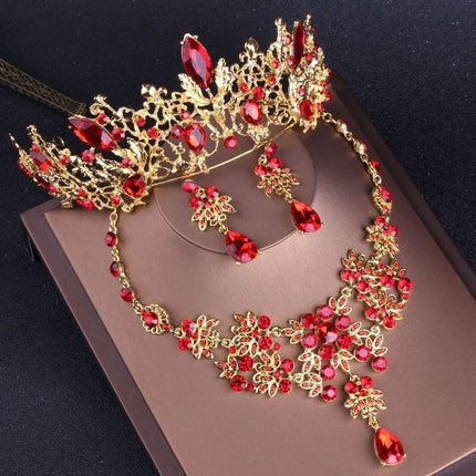 Bridal Wedding Accessories Crown Necklace Earrings Three-piece Set