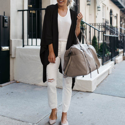 Autumn Winter Women Knitted Cardigan Mid-Length Loose Irregular Asymmetric Hem Coat