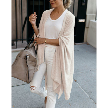 Autumn Winter Women Knitted Cardigan Mid-Length Loose Irregular Asymmetric Hem Coat