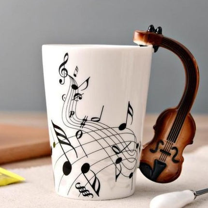 Coffee cup with music notes in the form of saxophone handle ceramic porcelain cup of tea milk method