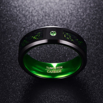 Matte Green Zircon Men Ring Tungsten Carbide Wedding Ring