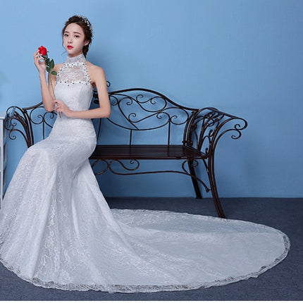 Big red wedding dress bride large size waist fishtail wedding dress palace fishtail tail Korean hanging neck