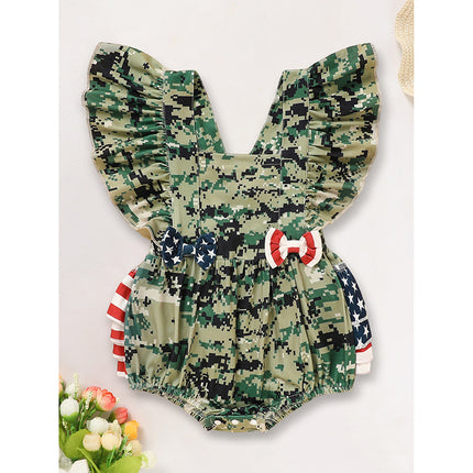 Baby's Girl 4th Of July Independence Day Style Camouflage Pattern Triangle Bodysuit, Casual Sleeveless Romper, Toddler & Infant Girl's Onesie