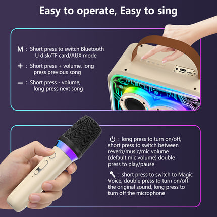 JYX D30 Karaoke With 2 Microphones&Bluetooth Speaker With Wireless Microphone And Lights For Adults And Kids