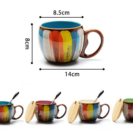 Creative ceramic cup milk cup water cup coffee cup breakfast cup couple cup to cup mug with lid spoon