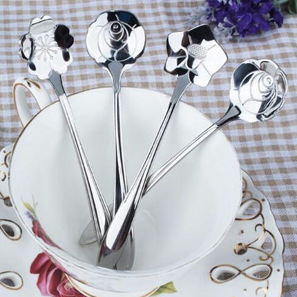 Teaspoons Rose Shaped Flower Stainless Steel Kitchen Tableware Handle Cutlery Mini Dessert Tea Dining Spoon For Snacks