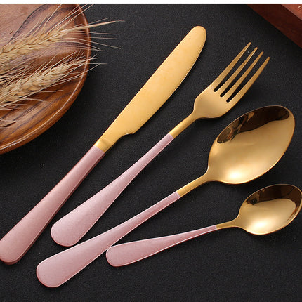 Stainless steel gold plated colorful knife and fork spoon set of four