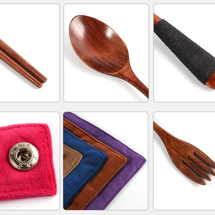 4PCS Japanese Wooden Spoon Chopsticks Tableware Set