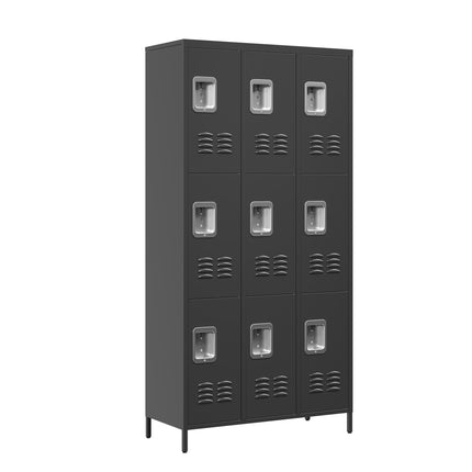 9 Door Metal Lockers With Lock For Employees,School,Office,Gym,Bedroom,Storage Locker Cabinet,Gray,Assembly Required,Black