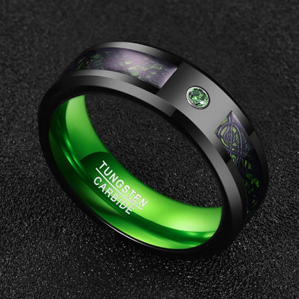 Matte Green Zircon Men Ring Tungsten Carbide Wedding Ring