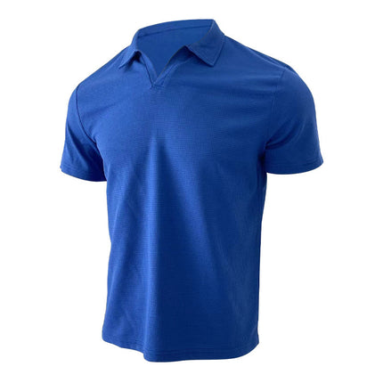 INS Waffle Lapel Short-sleeved T-shirt Summer Fashion Solid Color V-neck Polo Shirt Tops Men's Clothing