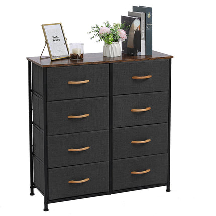 4 Tier Wide Drawer Dresser Storage Unit with 8 Easy Pull Fabric Drawers and Metal Frame Wooden Tabletop for Closets Nursery Dorm Room Hallway Gray