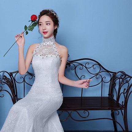 Big red wedding dress bride large size waist fishtail wedding dress palace fishtail tail Korean hanging neck