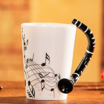 Coffee cup with music notes in the form of saxophone handle ceramic porcelain cup of tea milk method