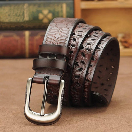 New Belt Hollow Pattern Belt Ladies Trend Waistband Genuine Woman Belt Vintage Pin Buckle Strap Jeans