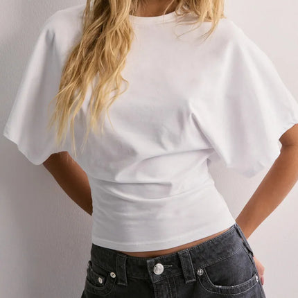 Summer Batwing Sleeve T-shirt Ins Fashion Round Neck Pullover Short-sleeved Tops For Women Clothing