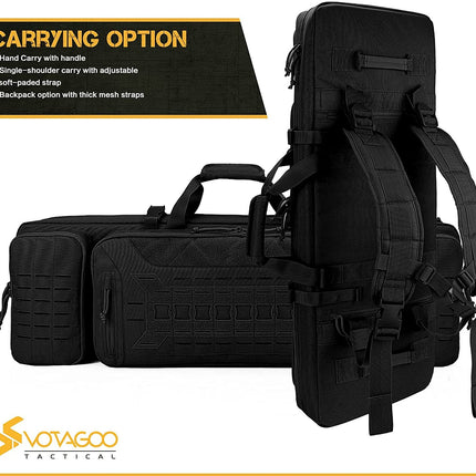 VOTAGOO Double Rifle Case Gun Bag, Safely Long-Barrel Firearm Transportation Cases  Locks, All-Weather Soft Tactical Range Bag Ackpack For Shotgun Spacious Heavy Duty