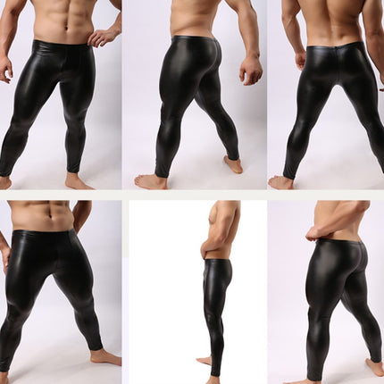 New imitation leather black stage performance sexy trousers small pants men's patent leather tight trousers