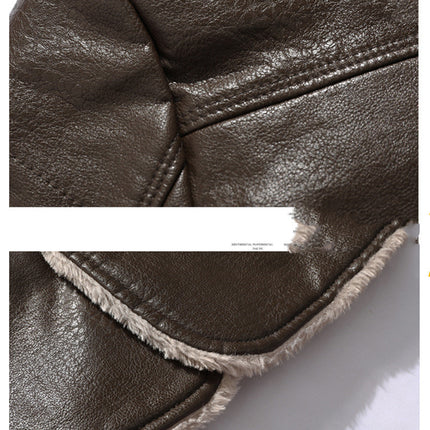 Plush Lapel Leather Jacket Winter Warm Fleece Single-breasted Coat For Men Long Clothing