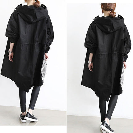 Women Windbreaker Jacket Casual Loose Button Pockets Hooded Quick Dry Windproof Waterproof Clothes For Outdoor Hiking Camping