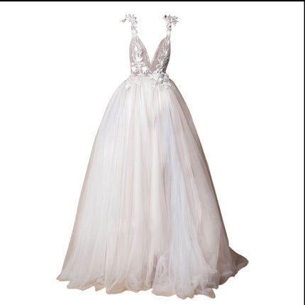 Angel Wedding Dress, Diamond Lace Collar, High Slit Bridal Tail, Open Back Light Wedding Dress