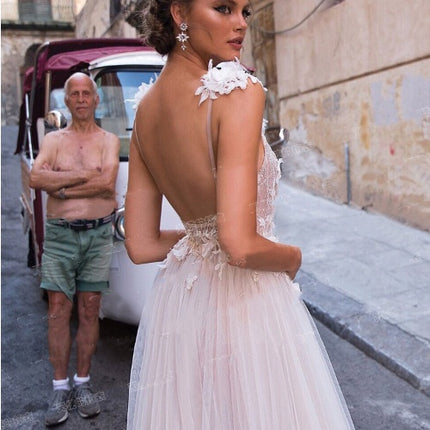 Angel Wedding Dress, Diamond Lace Collar, High Slit Bridal Tail, Open Back Light Wedding Dress