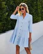 Plaid Printed Ruffle Dress V Neck Button Three-quarter Sleeves Dresses For Women Clothing