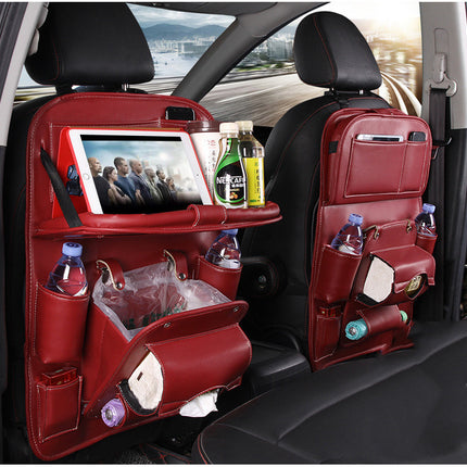 Leather Car Storage Bag Multifunction Seat Back Tray Hanging Bag Waterproof Car Organizer Automotive Interior Accessories